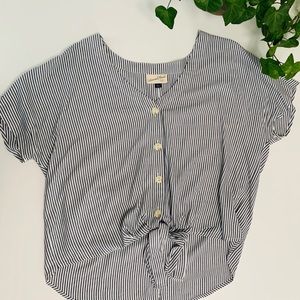 Tie front button down short sleeve striped shirt